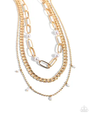 Presidential Passion - Gold - Chain White Pearl Tiered Paparazzi Short Necklace