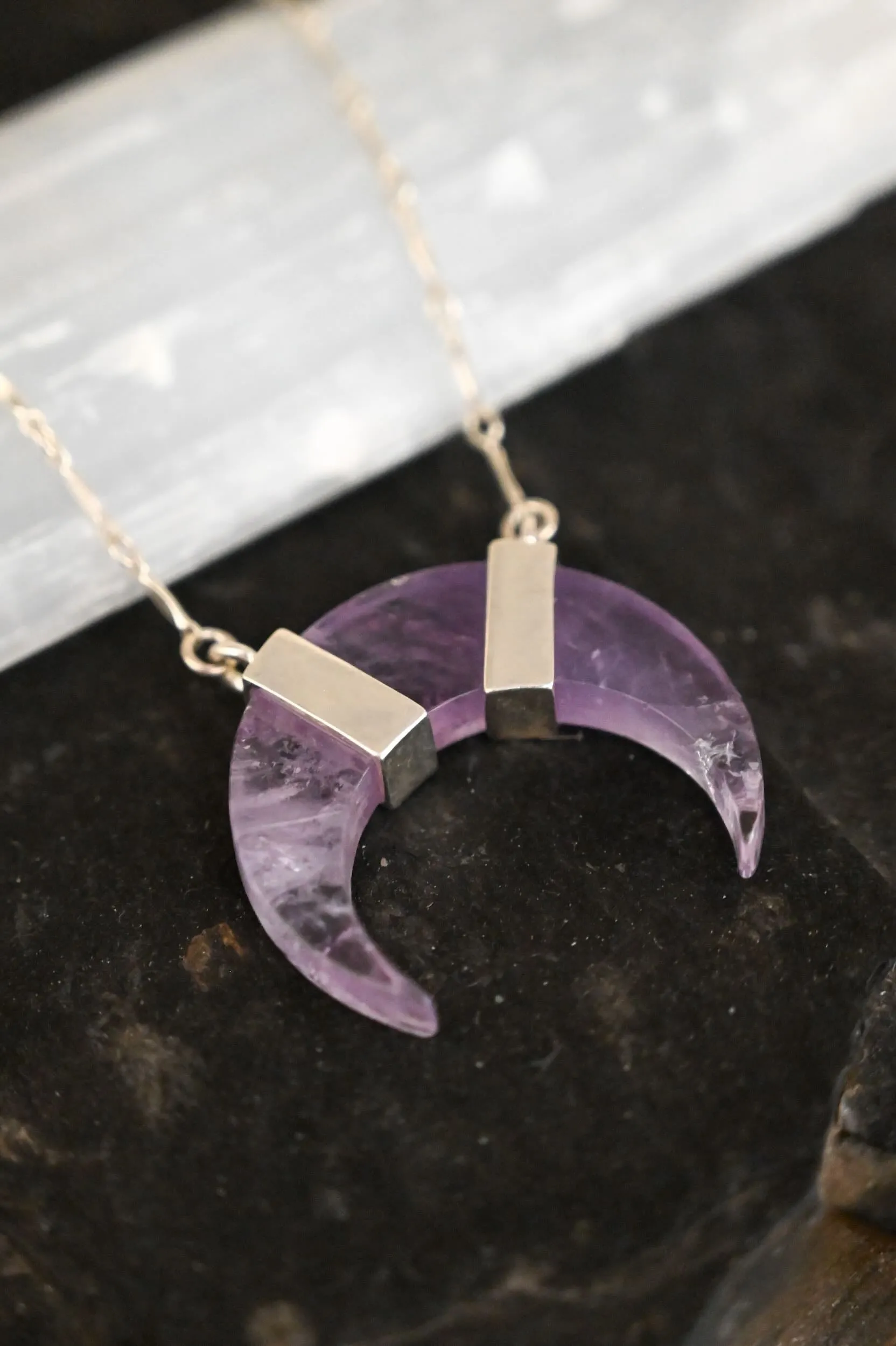 Protect Your Light Amethyst Crescent Necklace