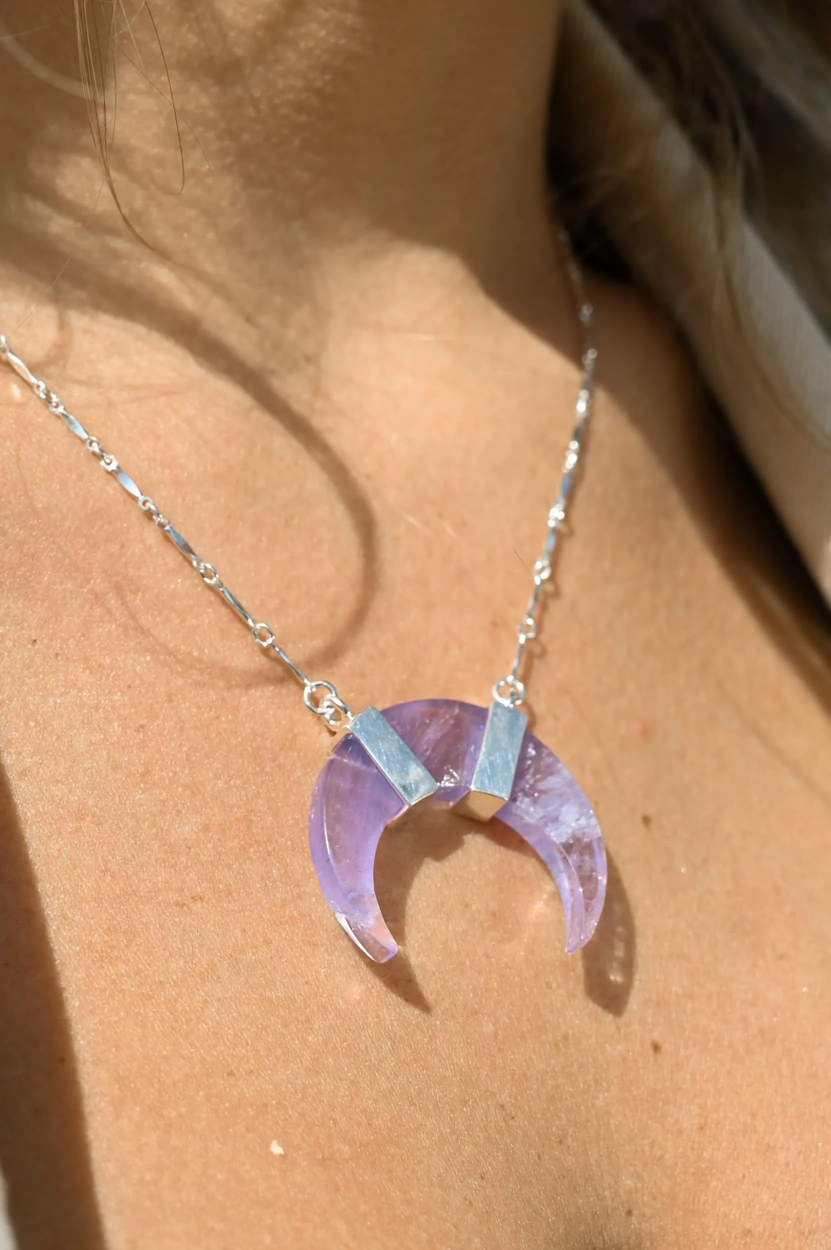 Protect Your Light Amethyst Crescent Necklace