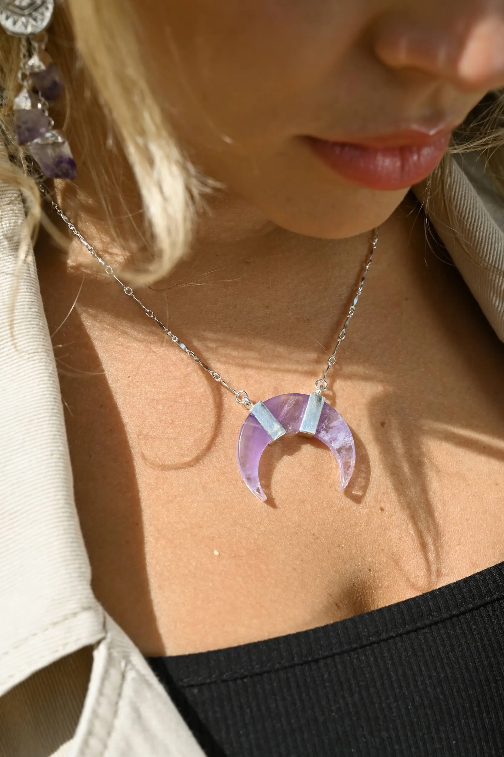 Protect Your Light Amethyst Crescent Necklace