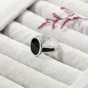 Pure 925 Silver Ring - Oval-Shaped Black Onyx Ring