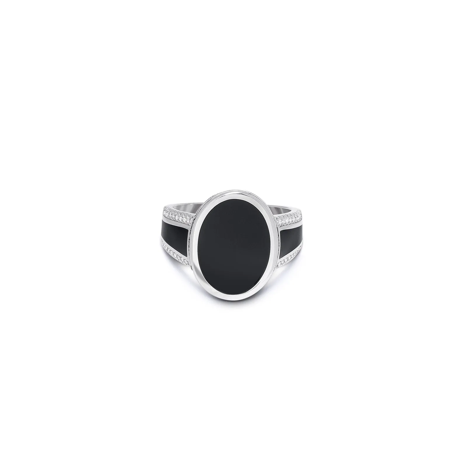 Pure 925 Silver Ring - Oval-Shaped Black Onyx Ring