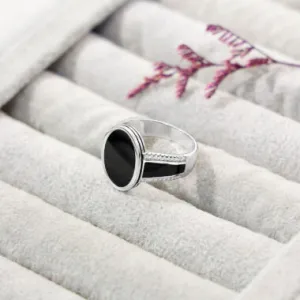 Pure 925 Silver Ring - Oval-Shaped Black Onyx Ring