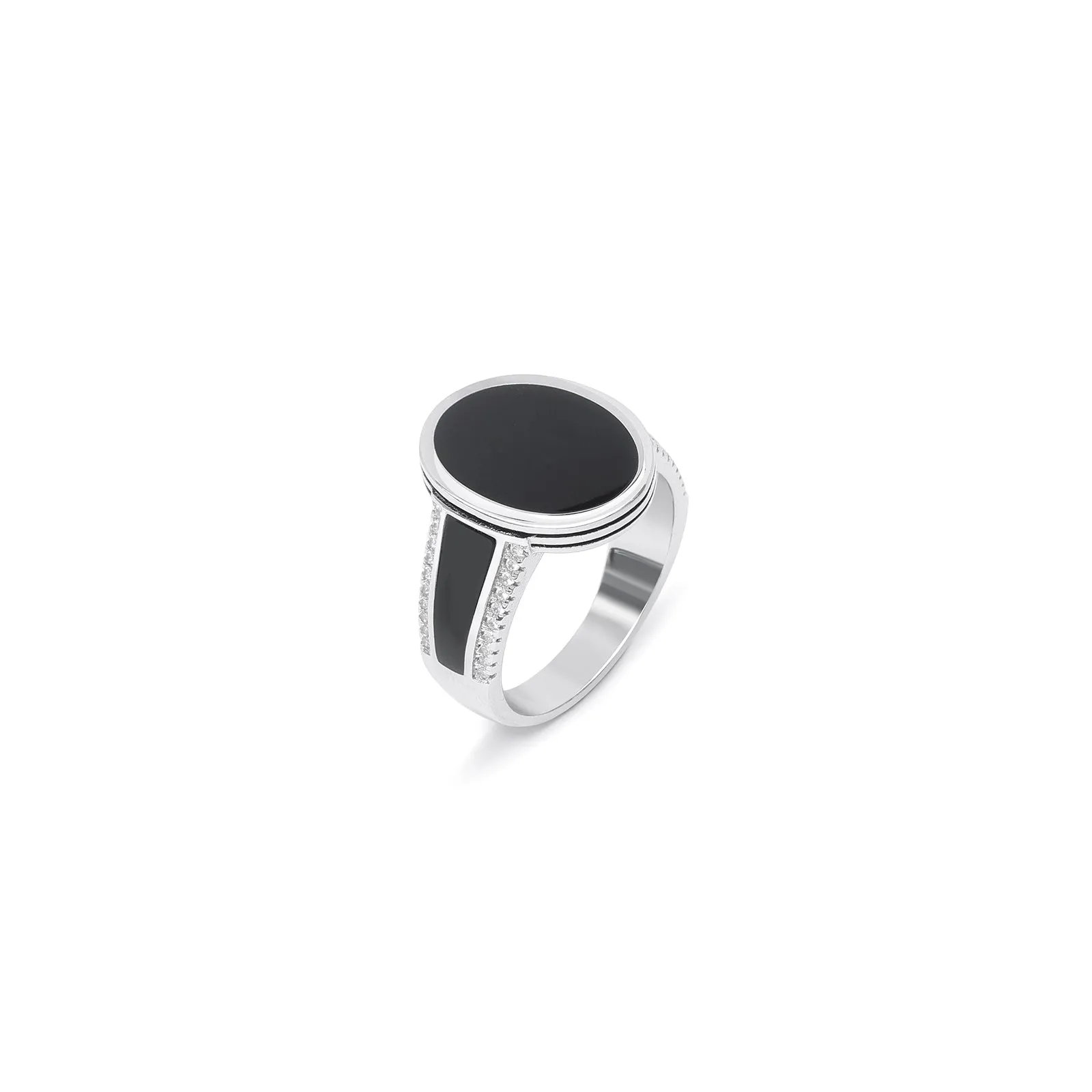 Pure 925 Silver Ring - Oval-Shaped Black Onyx Ring