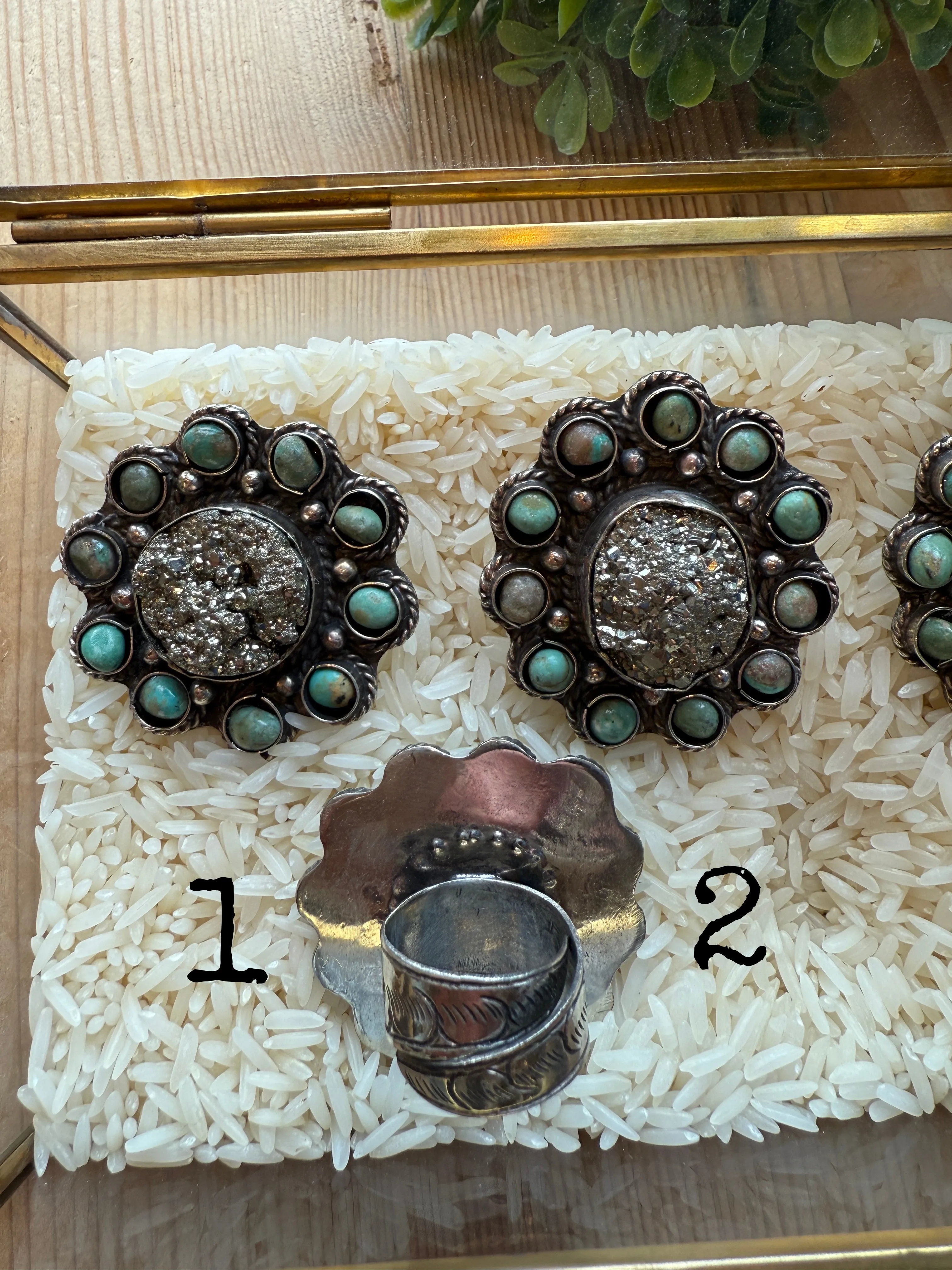 Pyrite and Turquoise Tibetan Ring