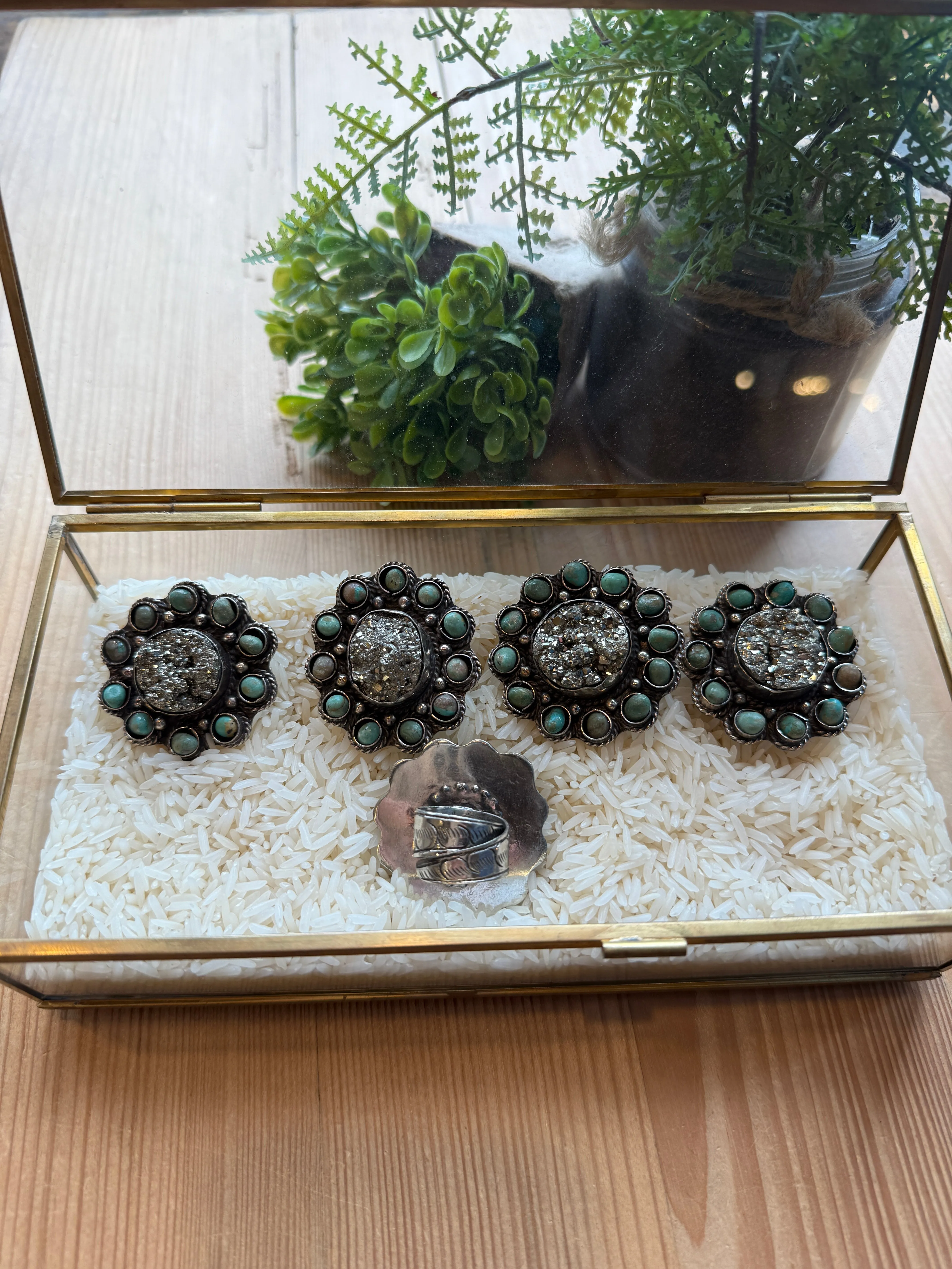 Pyrite and Turquoise Tibetan Ring