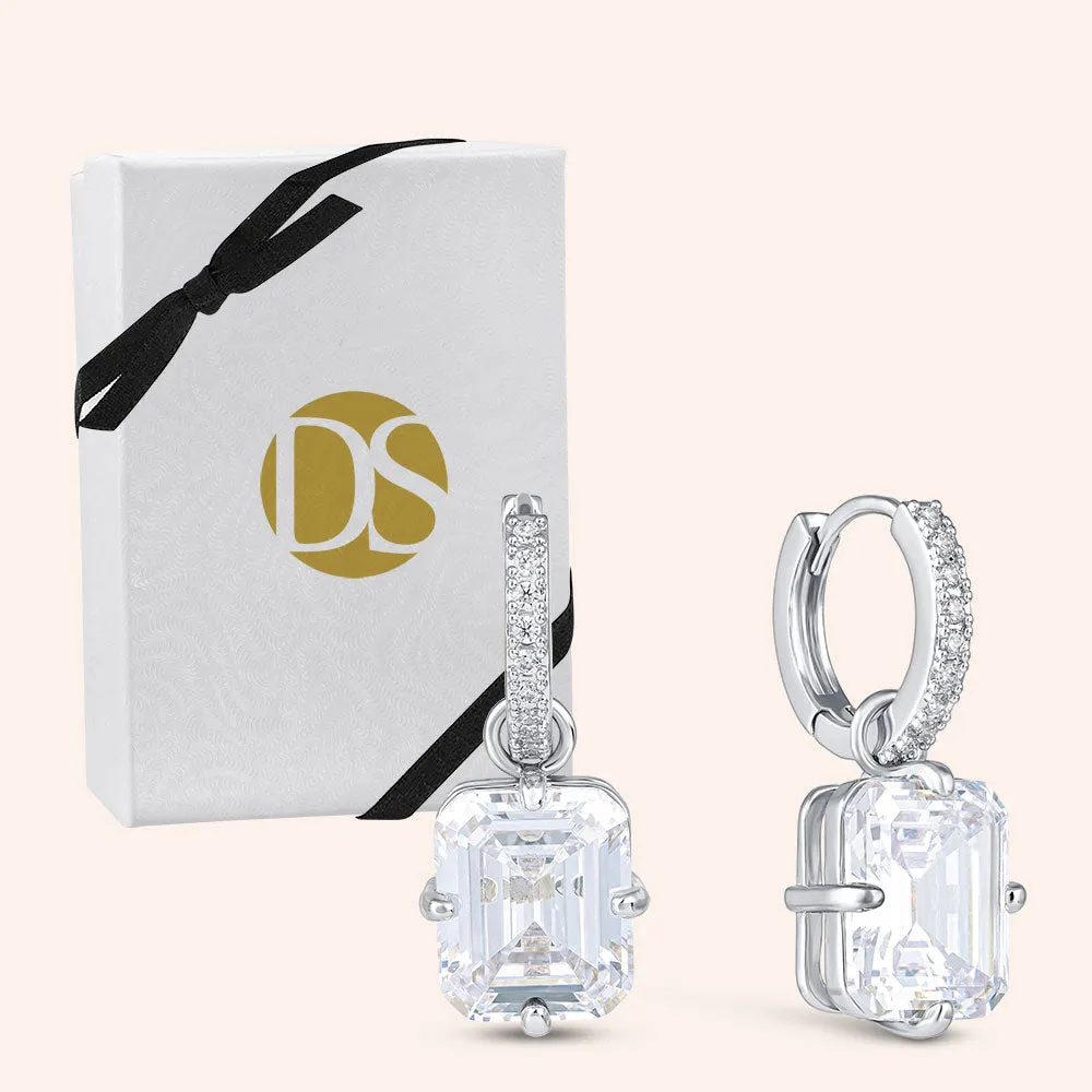 "The Monarch" 6.4CTW Emerald Cut Pave Dangling Earrings