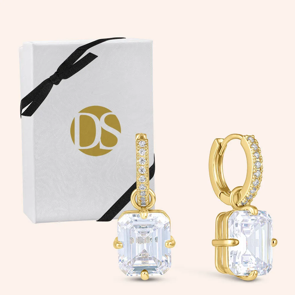 "The Monarch" 6.4CTW Emerald Cut Pave Dangling Earrings
