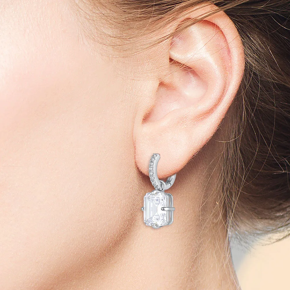 "The Monarch" 6.4CTW Emerald Cut Pave Dangling Earrings