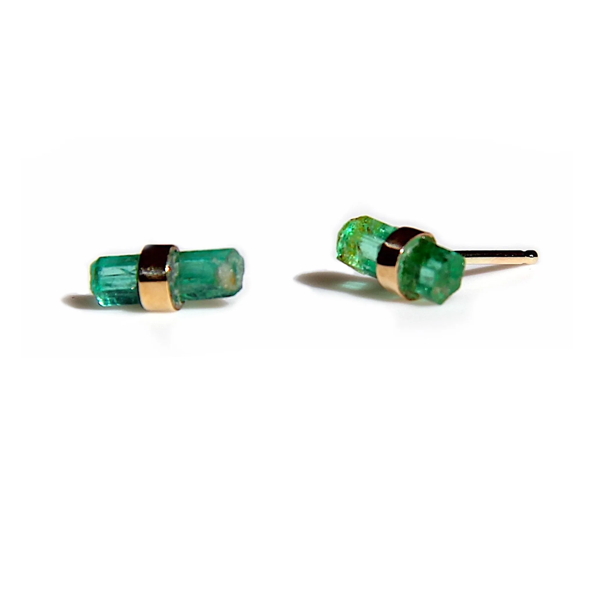 Raw Emerald Stud Earrings in gold
