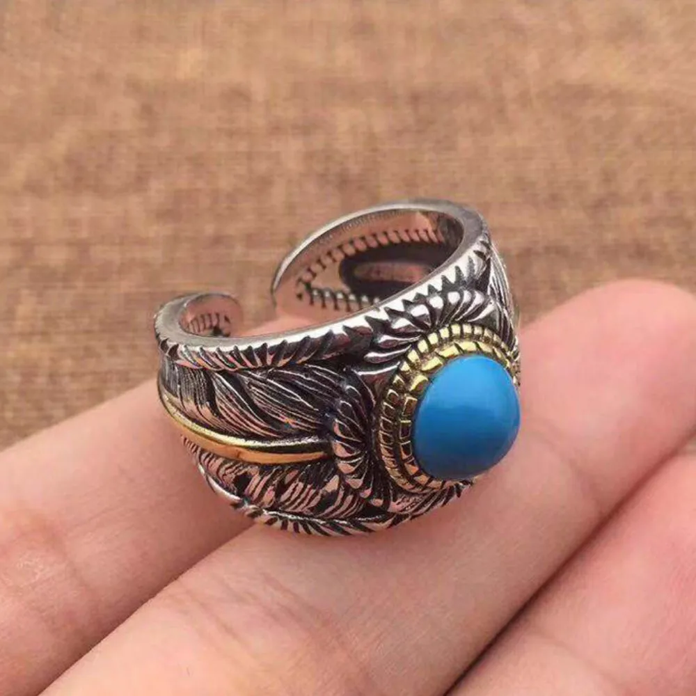 Real Solid 925 Sterling Silver Gem Rings Feather Fashion Couples Jewelry Open Size Adjustable