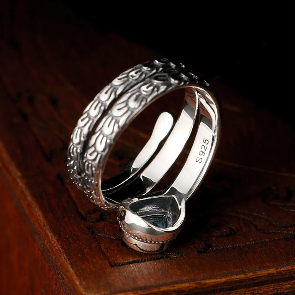 Real Solid 925 Sterling Silver Gemstone Rings Feather Water Drop Fashion Punk Jewelry Open Size 6-9