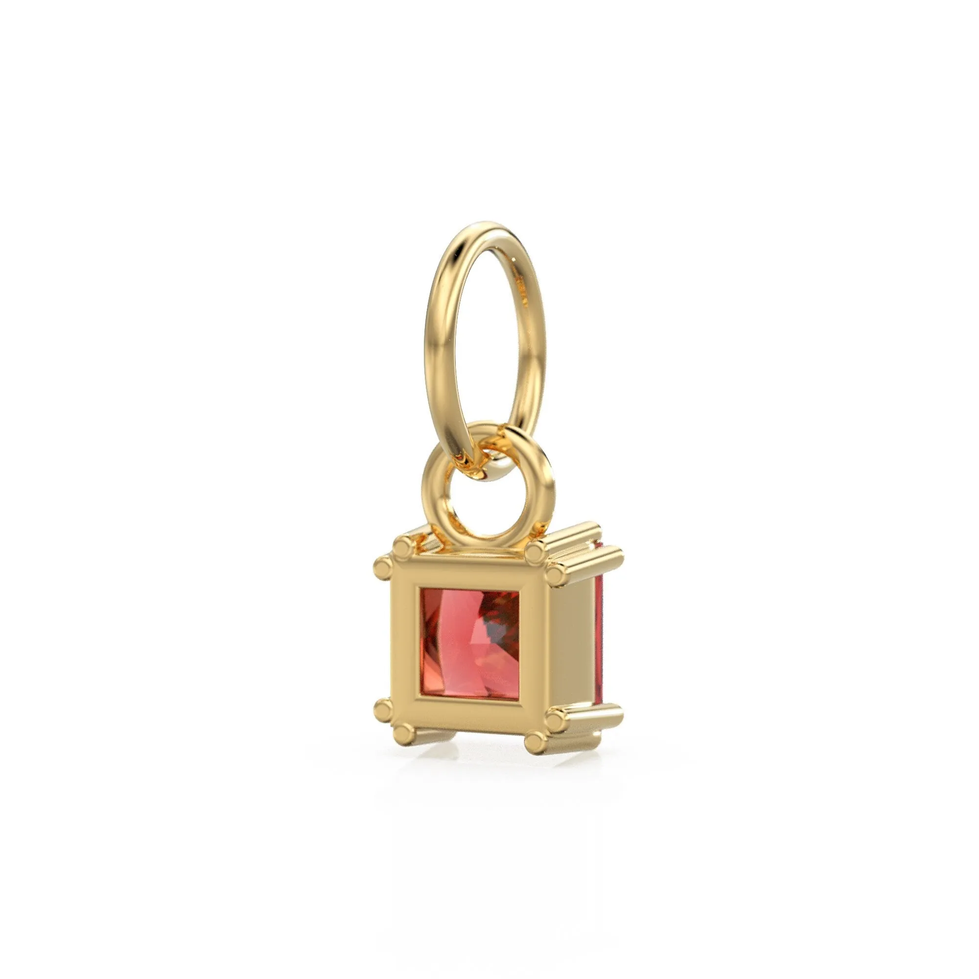 Red Ruby Princess Cut Solid Gold Charm / Ruby Gemstone Handmade 18k Gold Pendant / 14k Gold July Birthstone Jewelry Making Findings