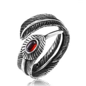 Red Stone Feather Ring