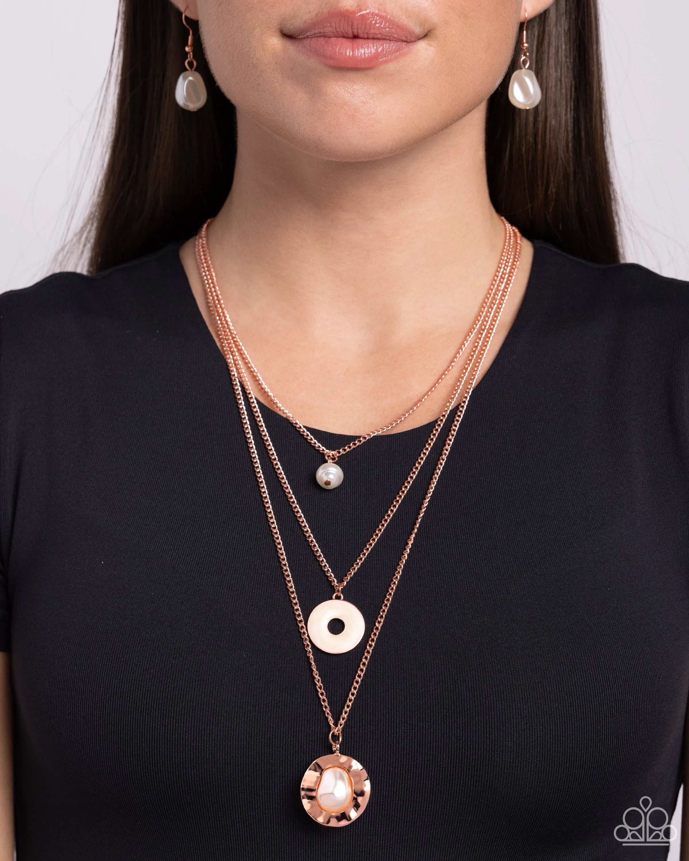Refined Reaction - Copper - White Baroque Pearl Tiered Paparazzi Short Necklace