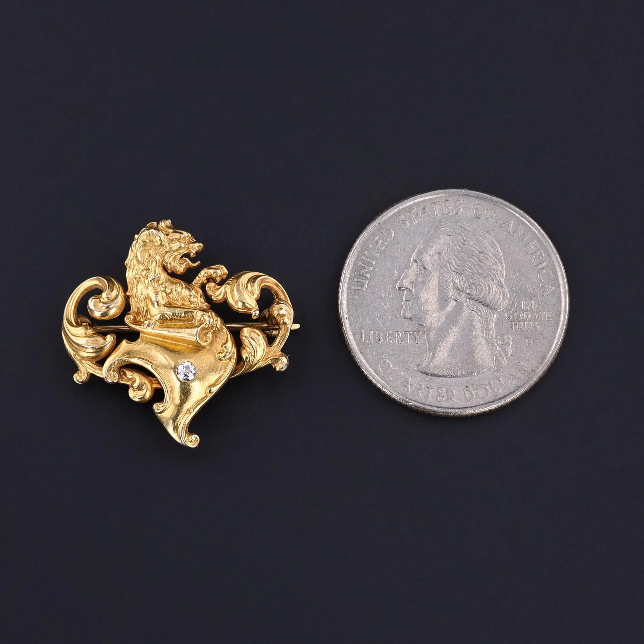 RESERVED- Antique Lion Brooch of 18k Gold