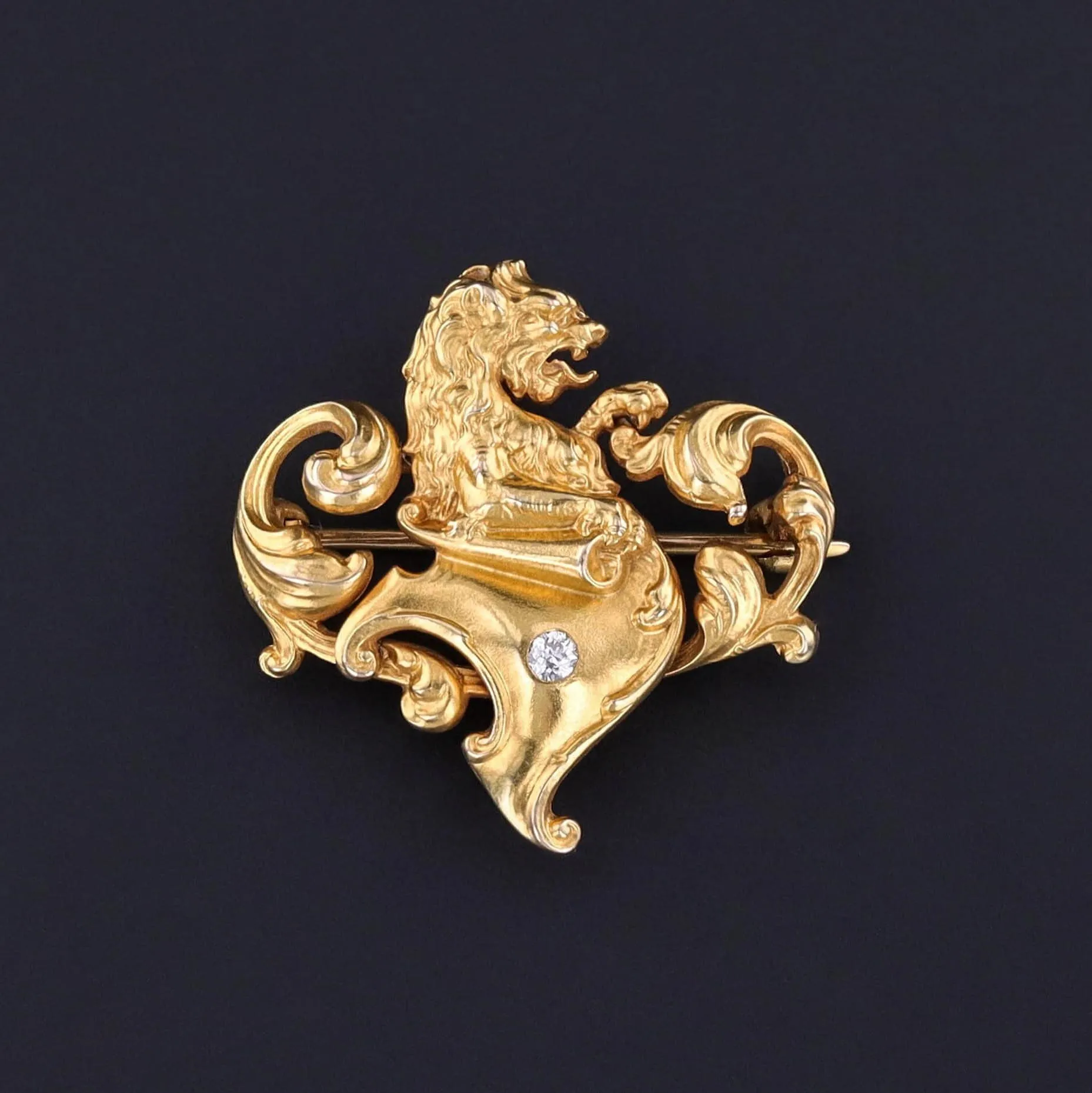 RESERVED- Antique Lion Brooch of 18k Gold