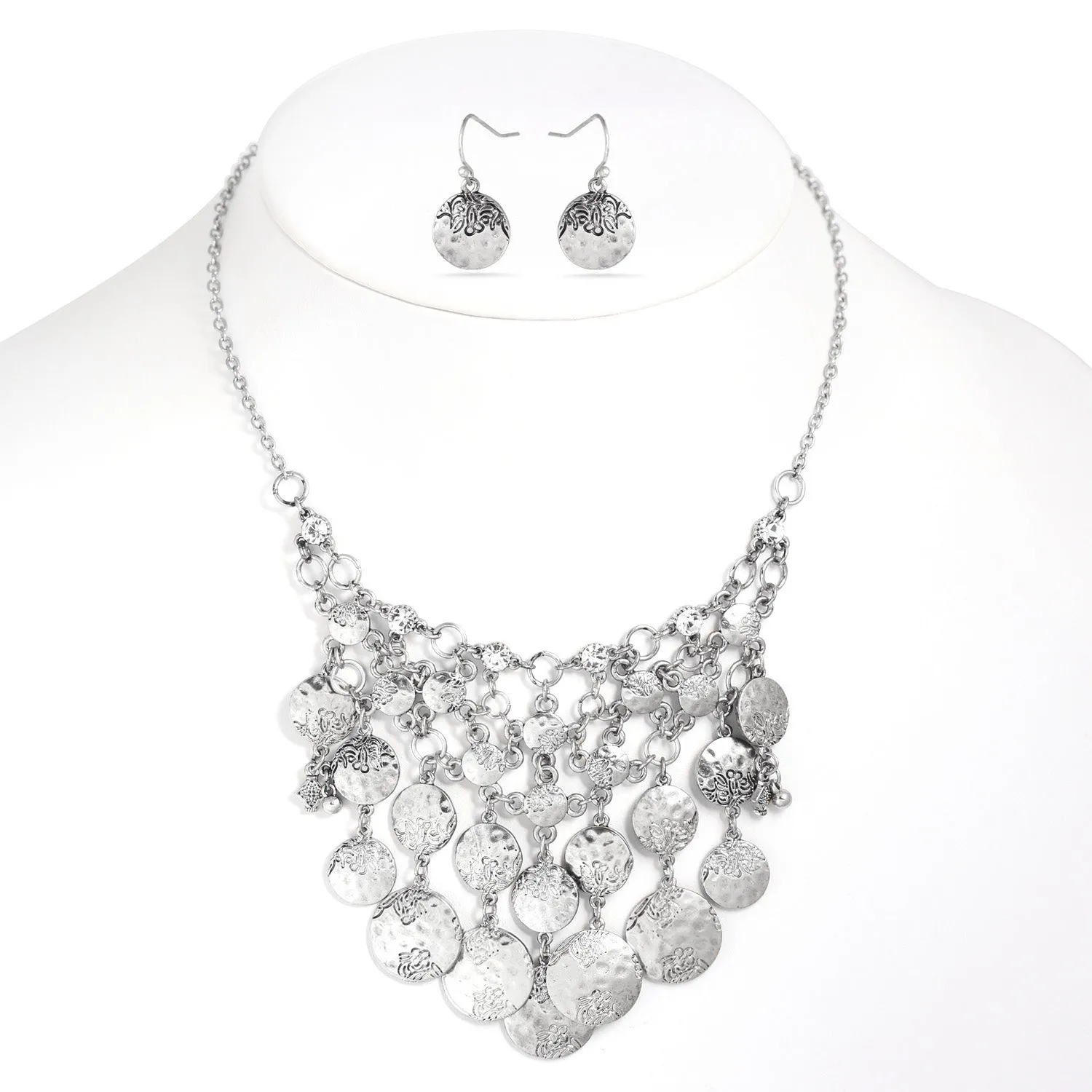 RHODIUM COIN EARRINGS AND  NECKLACE #SQ6780RH (OH20)