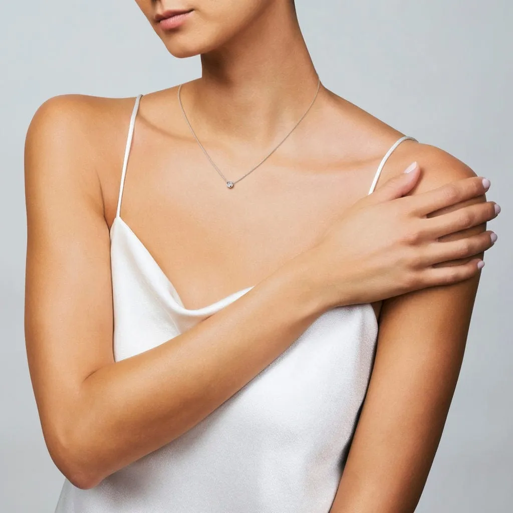 Roberto Coin 18K White Gold Diamond Bezel Solitaire Necklace