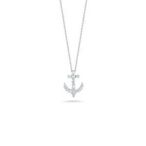Roberto Coin 18k White Gold Tiny Treasures Diamond Anchor Pendant 16-18" Adjustable Chain (D=.15)