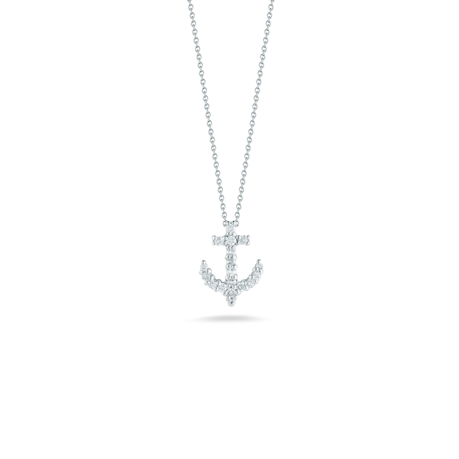 Roberto Coin 18k White Gold Tiny Treasures Diamond Anchor Pendant 16-18" Adjustable Chain (D=.15)