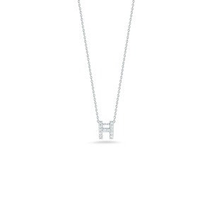 Roberto Coin 18k White Gold Tiny Treasures Diamond Block Love Letter "H" Pendant 16-18" Adjustable Chain (D=.06)