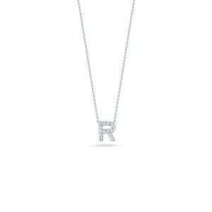 Roberto Coin 18k White Gold Tiny Treasures Diamond Block Love Letter "R" Pendant 16-18" Adjustable Chain (D=.06)
