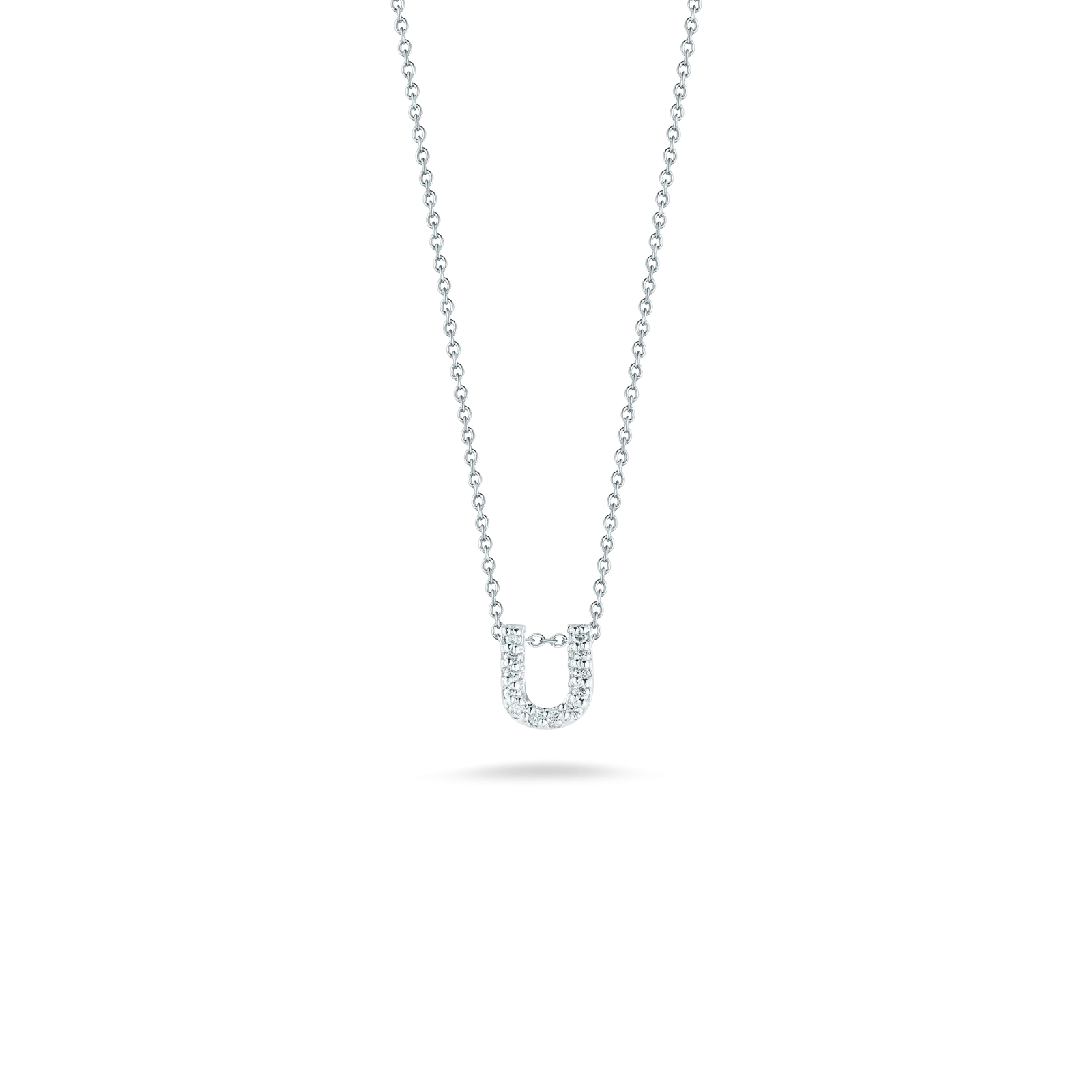 Roberto Coin 18k White Gold Tiny Treasures Diamond Block Love Letter "U" Pendant 16-18" Adjustable Chain (D=.06)