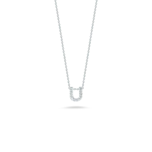 Roberto Coin 18k White Gold Tiny Treasures Diamond Block Love Letter "U" Pendant 16-18" Adjustable Chain (D=.06)