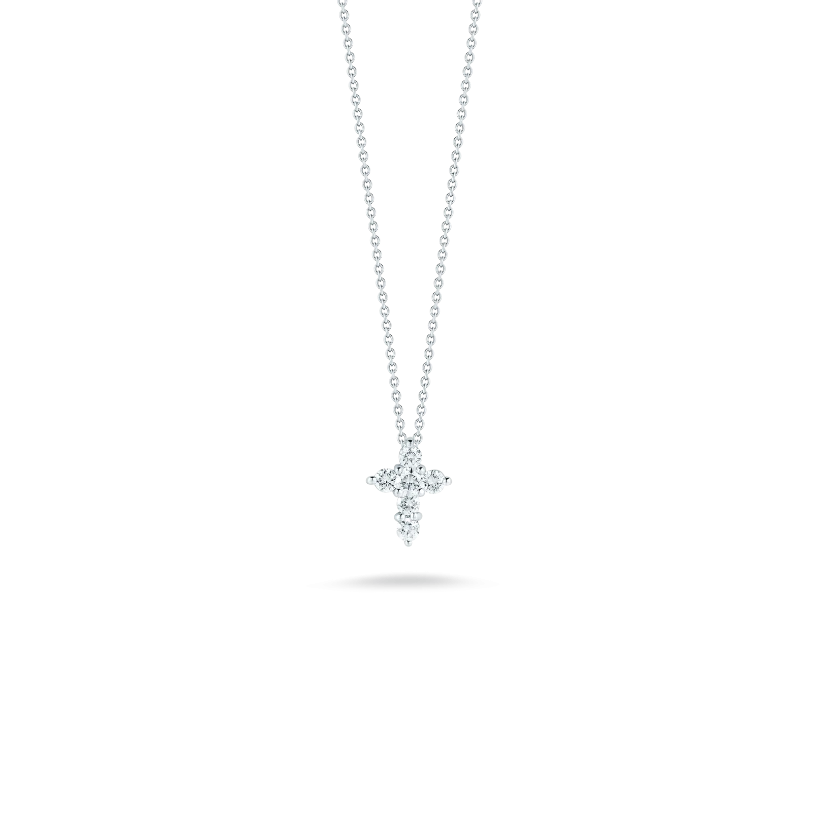 Roberto Coin 18k White Gold Tiny Treasures Diamond Cross Pendant 16-18" Adjustable Chain (D=.20)