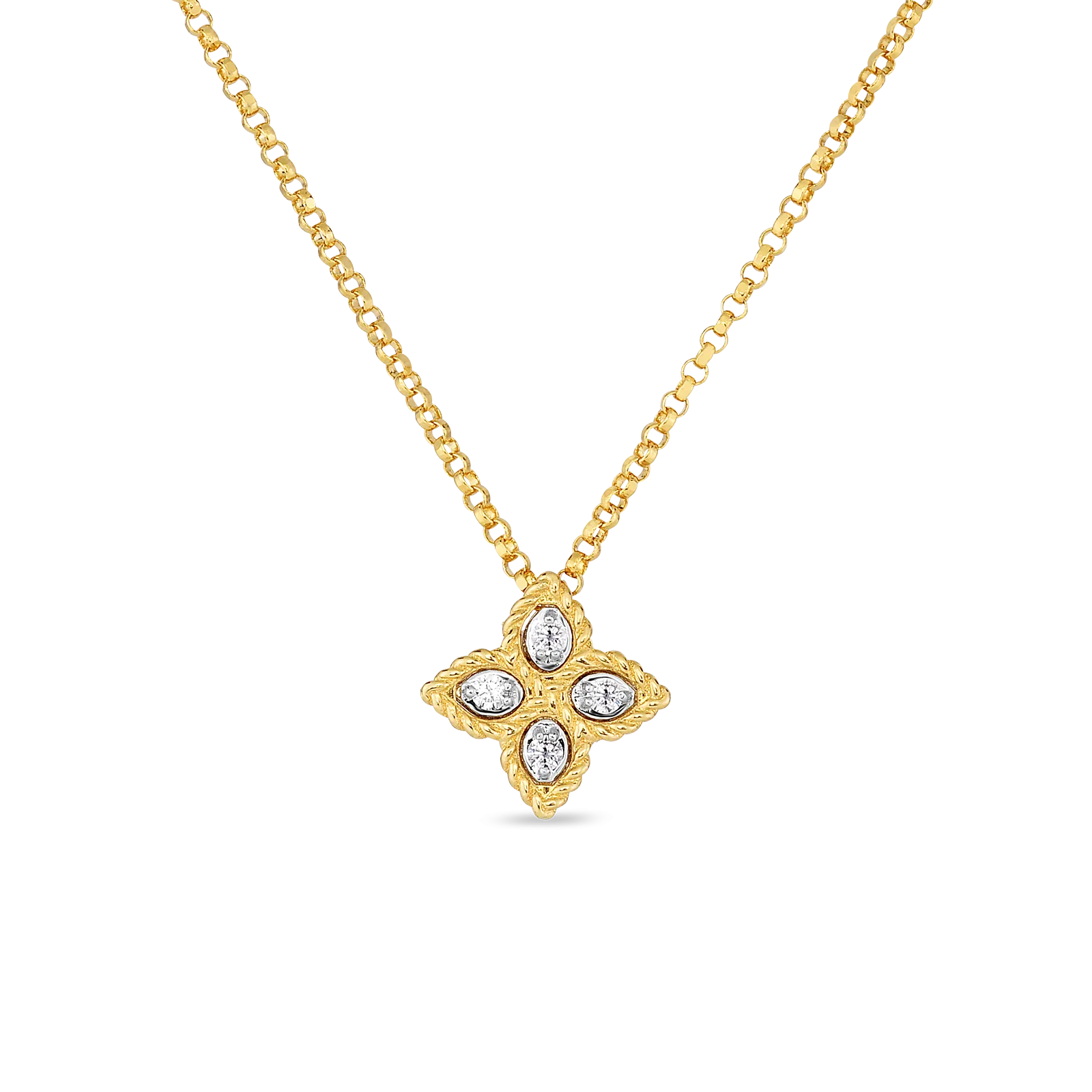Roberto Coin 18k Yellow & White Gold Small Princess Flower Diamond Pendant 16-18" Adjustable Chain (D=.04)