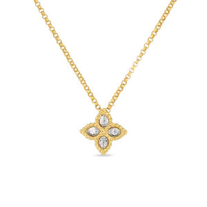 Roberto Coin 18k Yellow & White Gold Small Princess Flower Diamond Pendant 16-18" Adjustable Chain (D=.04)