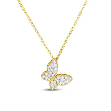 Roberto Coin 18K Yellow & White Pave Diamond Small Butterfly Pendant