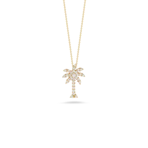 Roberto Coin 18k Yellow Gold Tiny Treasures Large Diamond Palm Tree Pendant 16-18" Adjustable Chain (D=.54)