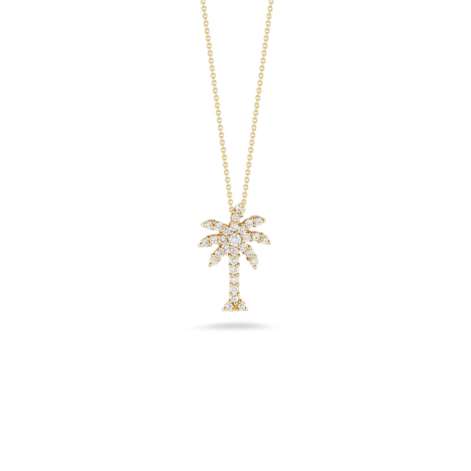 Roberto Coin 18k Yellow Gold Tiny Treasures Large Diamond Palm Tree Pendant 16-18" Adjustable Chain (D=.54)