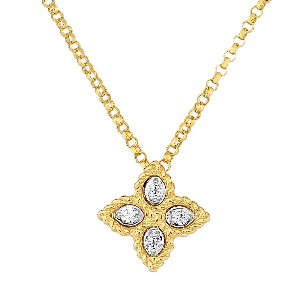 Roberto Coin Princess Flower Diamond Pendant Small 18K Yellow Gold