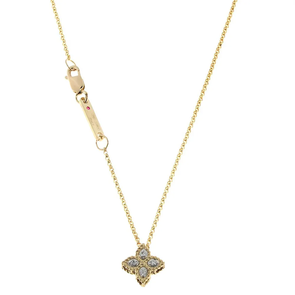 Roberto Coin Princess Flower Diamond Pendant Small 18K Yellow Gold