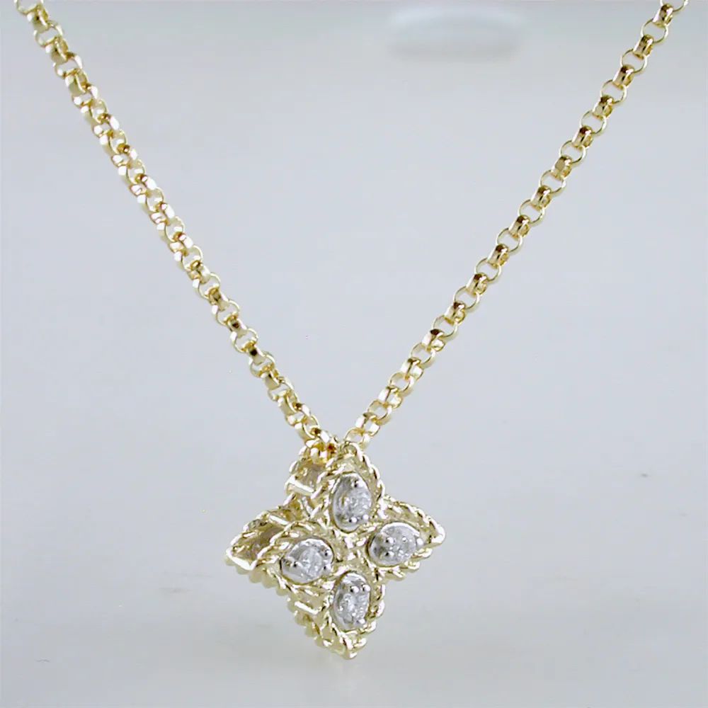 Roberto Coin Princess Flower Diamond Pendant Small 18K Yellow Gold
