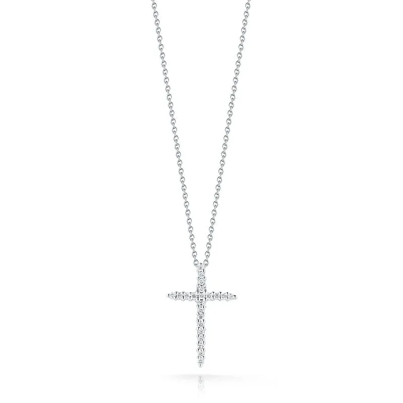 Roberto Coin Tiny Treasures 18K White Gold and Diamond Thin Cross Pendant