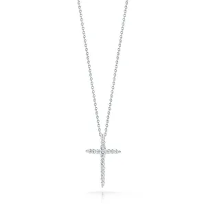 Roberto Coin Tiny Treasures 18K White Gold and Diamond Thin Cross Pendant