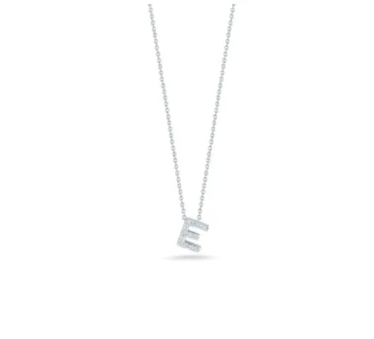 Roberto Coin Tiny Treasures 18K White Gold Diamond Love Letter 'E' Necklace