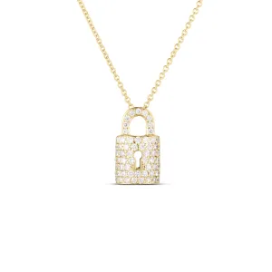 Roberto Coin Tiny Treasures Yellow Gold Diamond Lock Charm Necklace