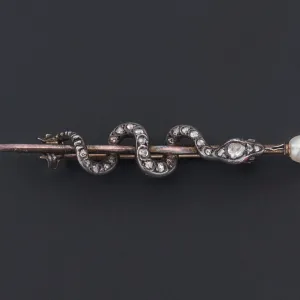 Rod of Asclepius Brooch | Antique Diamond Snake Brooch