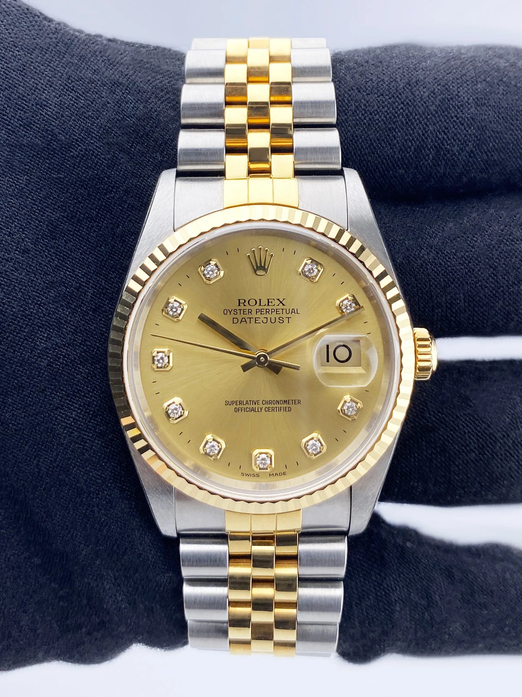 Rolex Datejust 16233 Diamond Champagne Dial Mens Watch