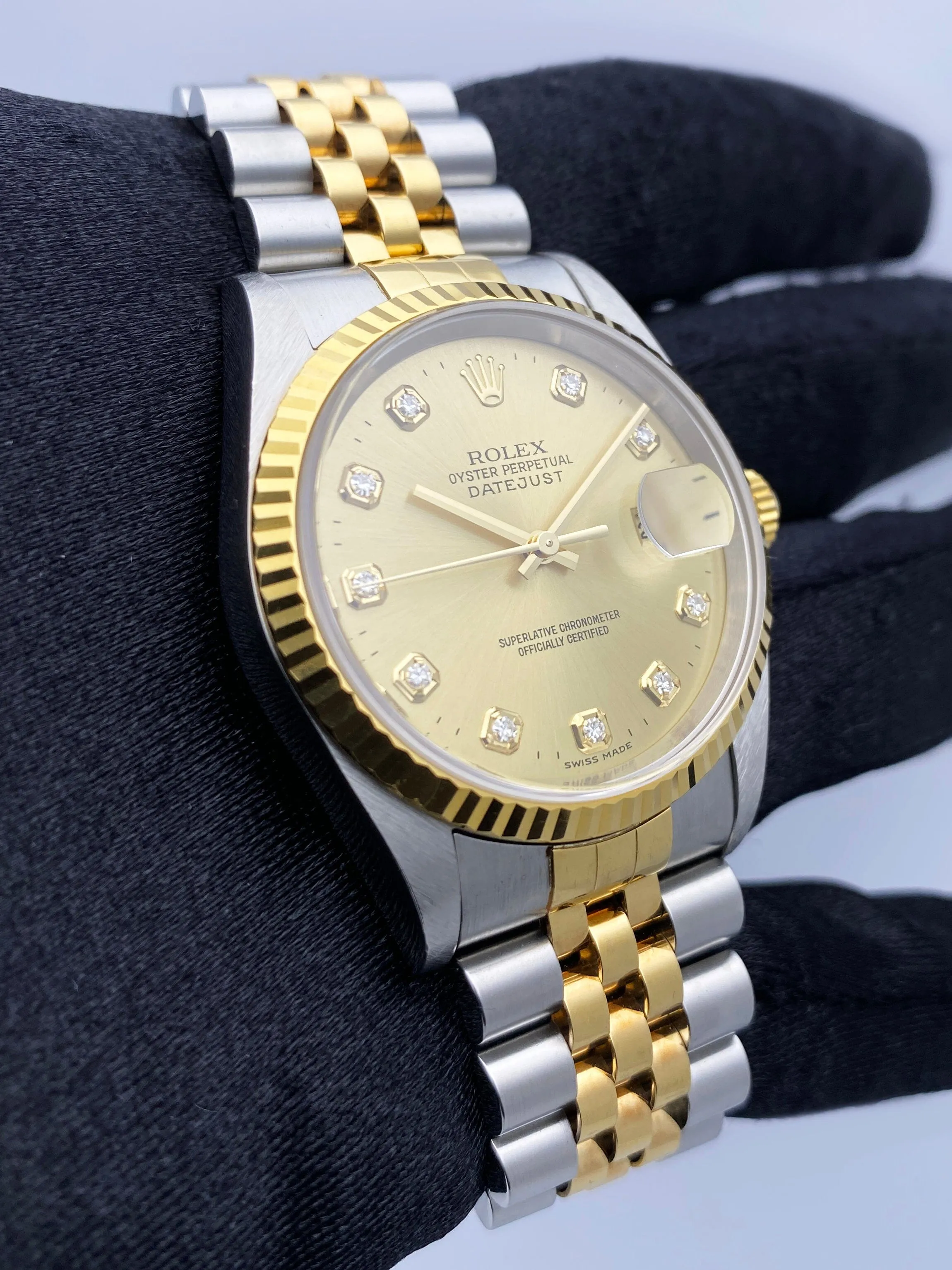 Rolex Datejust 16233 Diamond Champagne Dial Mens Watch