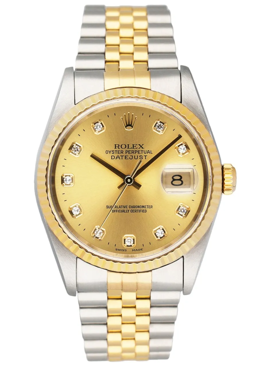 Rolex Datejust 16233 Diamond Champagne Dial Mens Watch