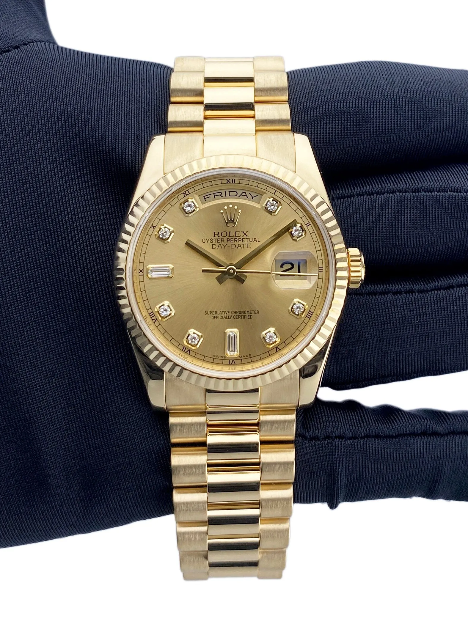 Rolex Day-Date 118238 Diamond Champagne Dial Mens Watch Box Papers