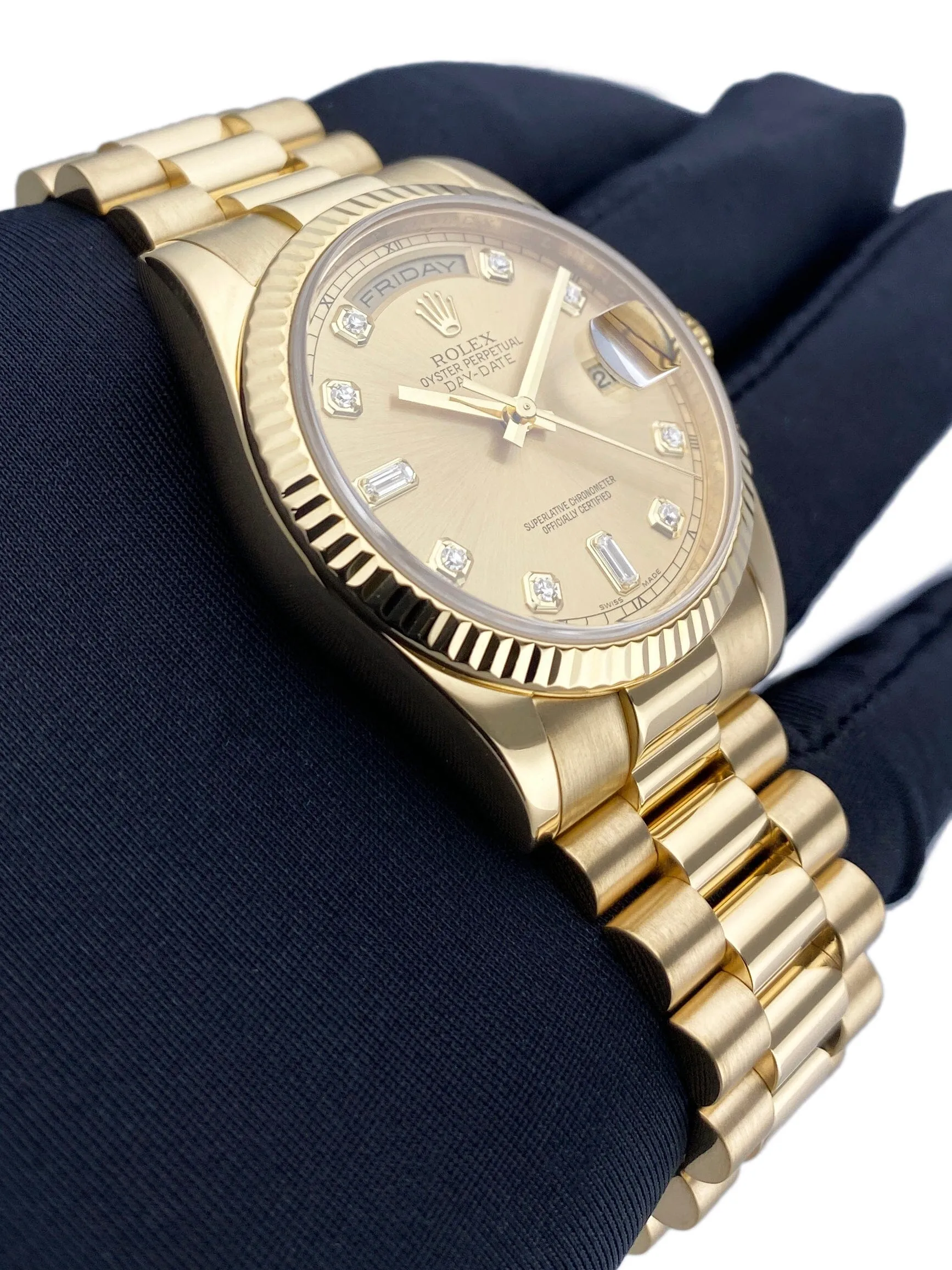 Rolex Day-Date 118238 Diamond Champagne Dial Mens Watch Box Papers
