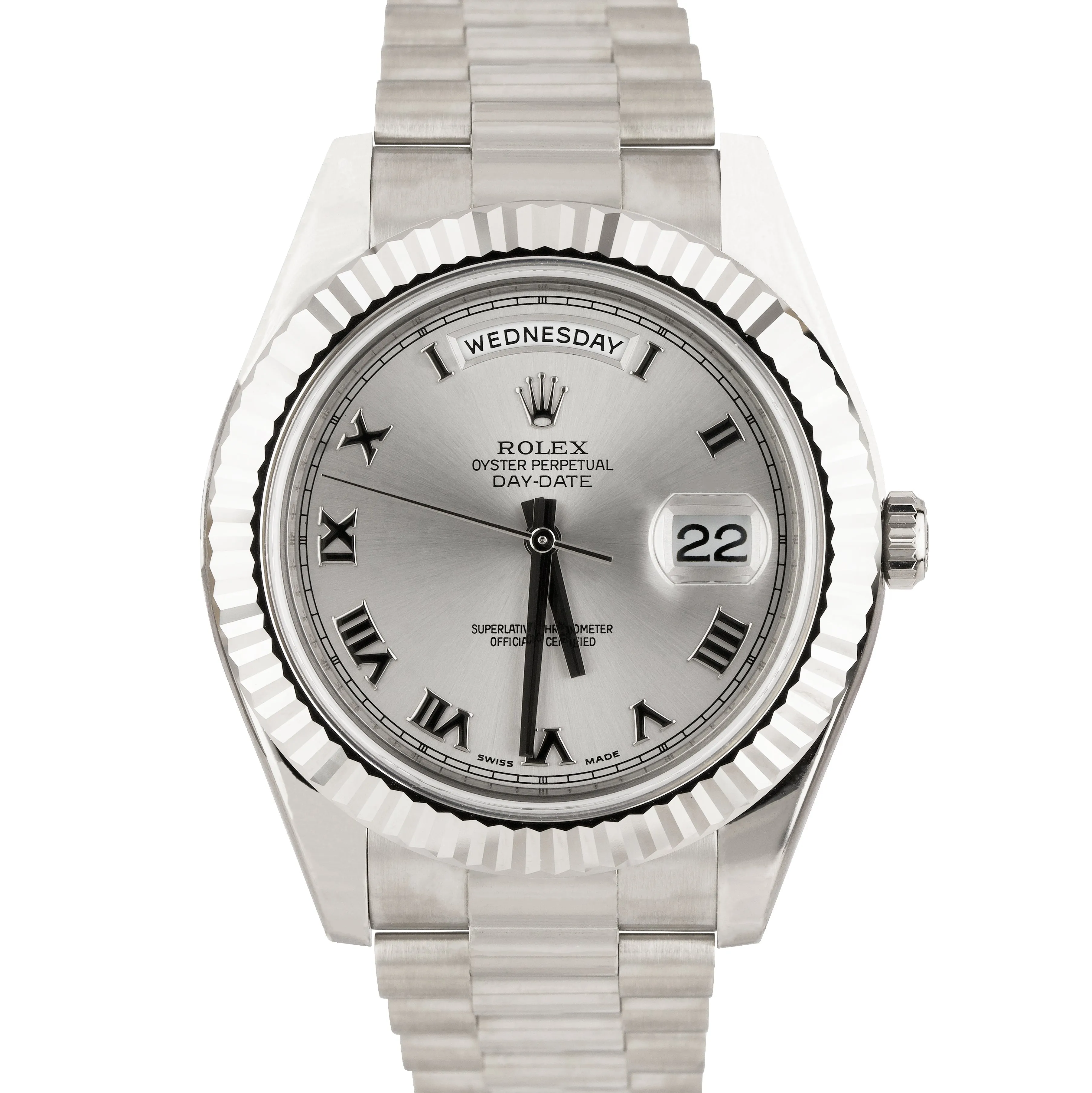 Rolex Day-Date II Presidential 41mm Silver Roman 18K White Gold 218239 B P
