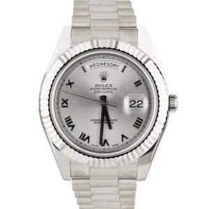 Rolex Day-Date II Presidential 41mm Silver Roman 18K White Gold 218239 B P